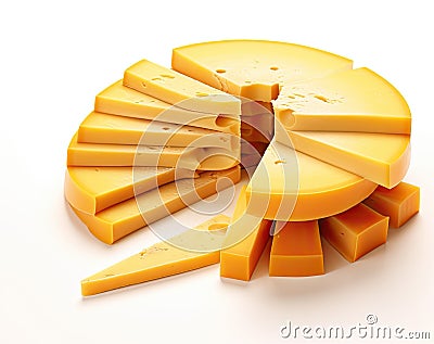Emmental cheese triangle, Swiss cheese, isolated on white background. High resolution image. Created with Generative AI Stock Photo