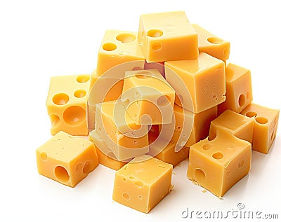 Emmental cheese triangle, Swiss cheese, isolated on white background. High resolution image. Created with Generative AI Stock Photo