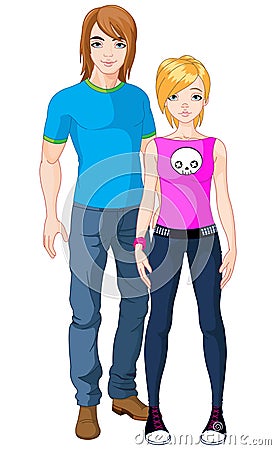 Emo Girl and Younker Vector Illustration