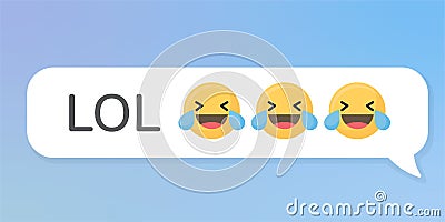 LOL written in message bubble with laughing smiley Cartoon Illustration