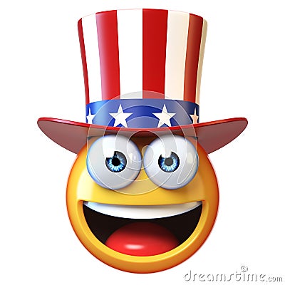 Emoji with American hat, Uncle Sam emoticon 3d rendering Cartoon Illustration