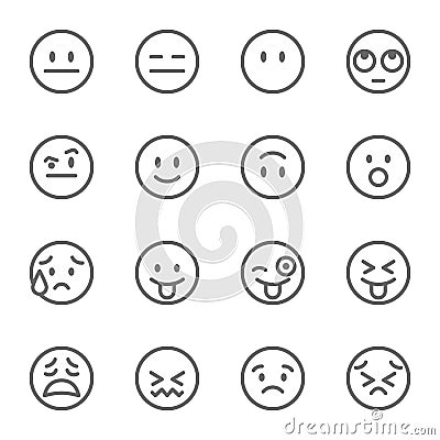 Emoji Avatar Face Vector Line Icon Set. Contains such Icons as Winking Face with Tongue, Confounded Face , Persevering Face and mo Vector Illustration