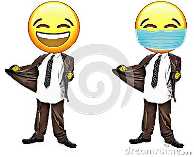 Emoji Baggy Suit Business Man with Face Mask and Without Stock Photo