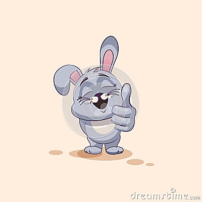 Emoji character cartoon Gray leveret approves with thumb up sticker emoticon Vector Illustration
