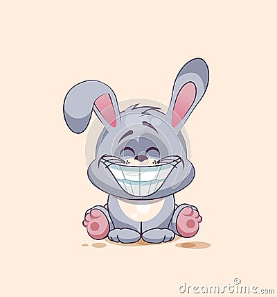 Emoji character cartoon Gray leveret with a huge smile from ear to sticker emoticon Vector Illustration