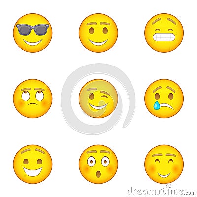 Emoji character icons set, cartoon style Vector Illustration