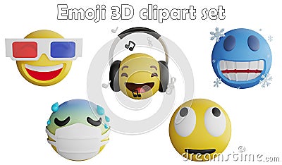 Emoji clipart element ,3D render emoji and emoticon concept isolated on white background icon set Stock Photo