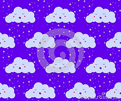 Emoji cloud star rain snow seamless pattern vector Vector Illustration