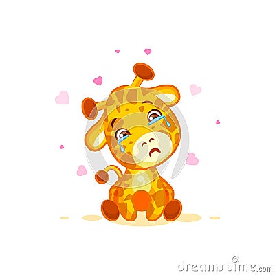 Emoji crying tears character cartoon Giraffe miss you sad frustrated sticker emoticon Vector Illustration
