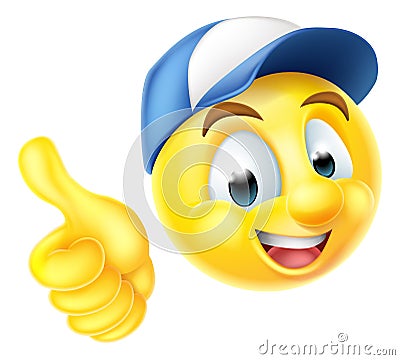 Emoji Emoticon Worker Giving Thumbs Up Vector Illustration