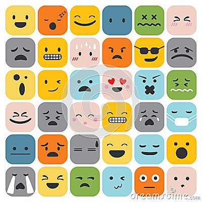 Emoji emoticons set face expression feelings collection vector Vector Illustration