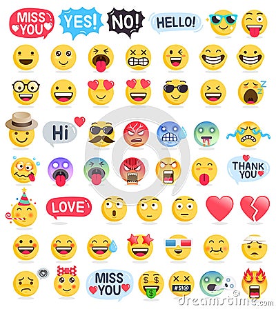 Emoji emoticons symbols icons set. Vector Illustration