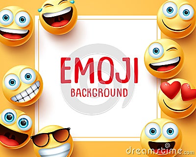 Emoji emoticons vector background template. Emoji background text in white space with group of smiley emojis. Vector Illustration