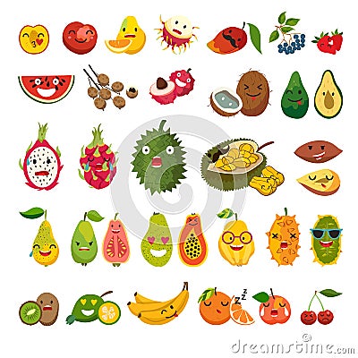 Emoji of exotic fruits vector set Vector Illustration