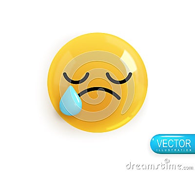 Emoji face. Realistic 3d design. Emoticon yellow glossy color. Icon in plastic cartoon style Vector Illustration