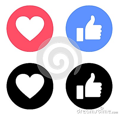 Emoji Facebook like and love icons color Vector Illustration