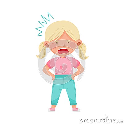 Emoji Girl with Ponytails Standing Feeling Anger Vector Illustration Vector Illustration