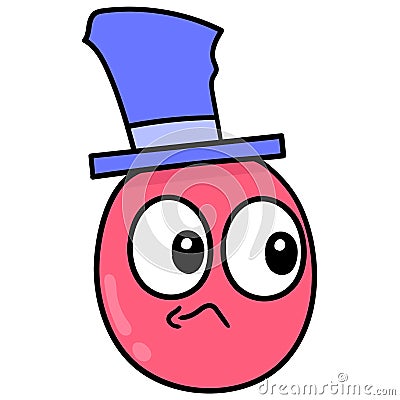 Emoji head wearing a hat with a frowning expression, doodle icon drawing Vector Illustration