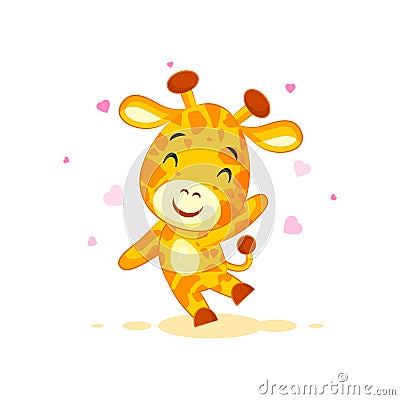 Emoji hello hi waving in love hearts you are cute character cartoon Giraffe sticker emoticon Vector Illustration