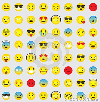 Emoji icon collection with different emotional faces Vector Illustration