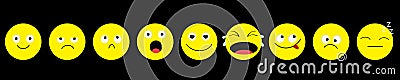 Emoji icon set line. Emoticons. Funny kawaii cartoon characters. Emotion collection. Happy, surprised, smiling crying sad angry Vector Illustration