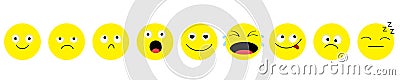 Emoji icon set line. Emoticons. Funny kawaii cartoon characters. Emotion collection. Happy, surprised, smiling crying sad angry Vector Illustration