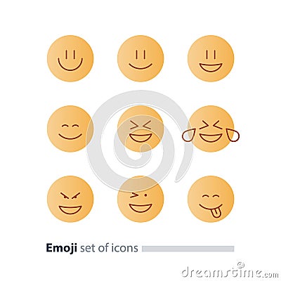 Emoji icons, emoticon symbols, face expression signs, minimalistic design Vector Illustration