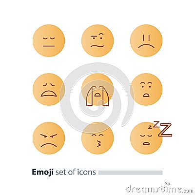 Emoji icons, emoticon symbols, face expression signs, minimalistic design Vector Illustration