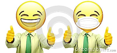 Emoji Man Businessman with Two Thumbs Up One in Mask Stock Photo