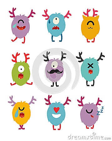 Emoji monsters. Cute cyclops vector set Vector Illustration