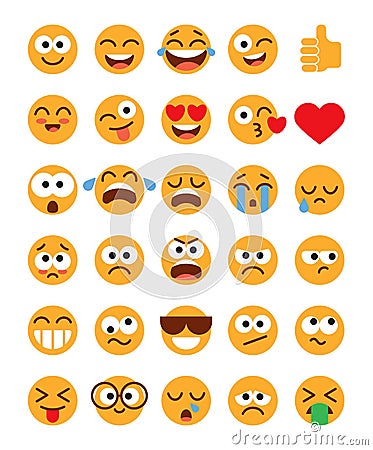 Set of funny Emoji. Isolated on white background Vector Illustration