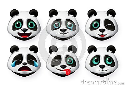 Emoji panda bear vector set. Cute giant panda bear emoticon and icon with facial expression of happy and crying isolated. Vector Illustration