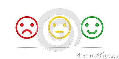 Emoji reaction isolated vector icons. Red yellow green colors. Set of emoji icon. Smile sad face. Angry icon Stock Photo