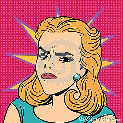 Emoji retro anger disgust girl emoticons Vector Illustration