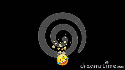 Emoji rolling on the floor with laughter. ROFL emoji, funny to tears emoticon on a black background. The concept of Stock Photo
