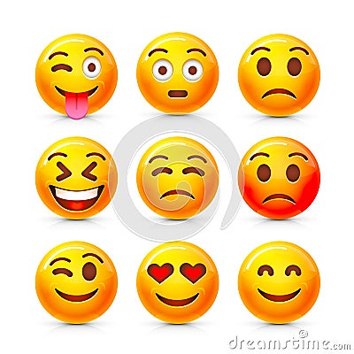 Emoji set icon, collection comic emotion, sign chat. Vector Vector Illustration