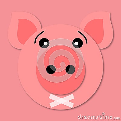 Emoji silence. Pig muzzle close up. Funny and cute pig face in cartoon style. 3d paper art. Vector. Pig icon. Vector Illustration