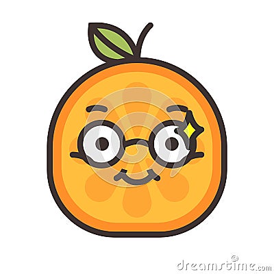 Emoji - smart smiling orange with glasses. Isolated vector. Vector Illustration