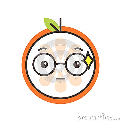 Emoji - smart smiling orange with glasses. Isolated vector. Vector Illustration