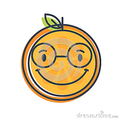 Emoji - smart smiling orange with glasses. Isolated vector. Vector Illustration