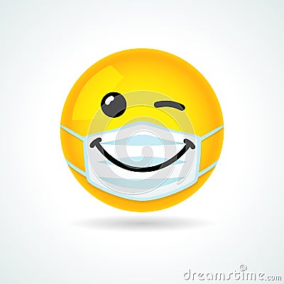Emoji smile face with white surgical mask Vector Illustration