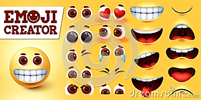 Emoji smileys creator happy vector set. Emojis emoticon character kit Vector Illustration