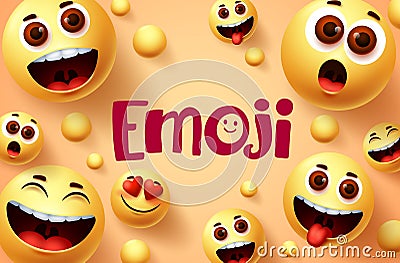 Emoji smileys vector banner design. Smiley emoji collection of funny and happy facial expressions Vector Illustration