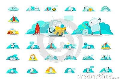 Emoji sticker big set character Icon. Cute man human spacesuit spaceman Different situations. 404 error not found Vector Illustration