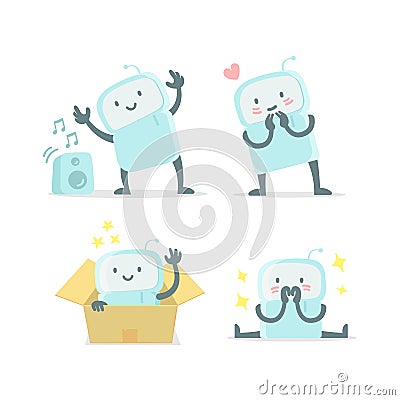 Emoji sticker set Icon. Baby robot toy cute small new robot surprised and shy. Very cute for child toy. Flat color Vector Illustration