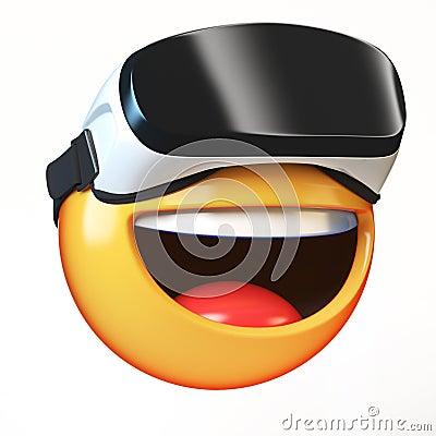 Emoji with VR headset isolated on white background, emoticon in virtual reality Stock Photo