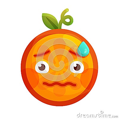 Emoji - worry orange with drop of sweat. Isolated vector. Vector Illustration