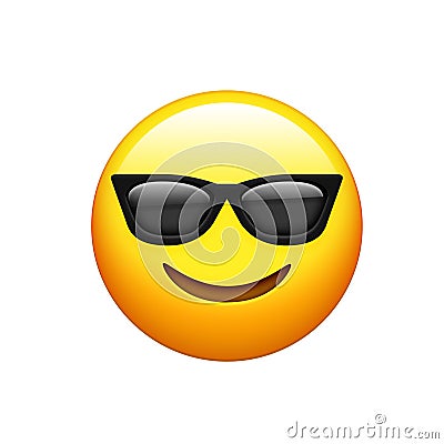 Emoji yellow face with black sunglass and smile icon Stock Photo