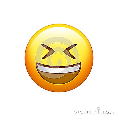 Emoji yellow face laughing out loud with eyes closed icon Stock Photo