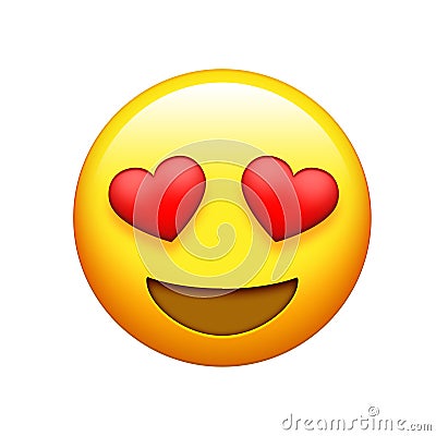 Emoji yellow face red heart eyes and big laugh icon Stock Photo